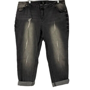 Ellos Capris Women's High Rise Straight Leg Distressed Black Jeans‎ Size …